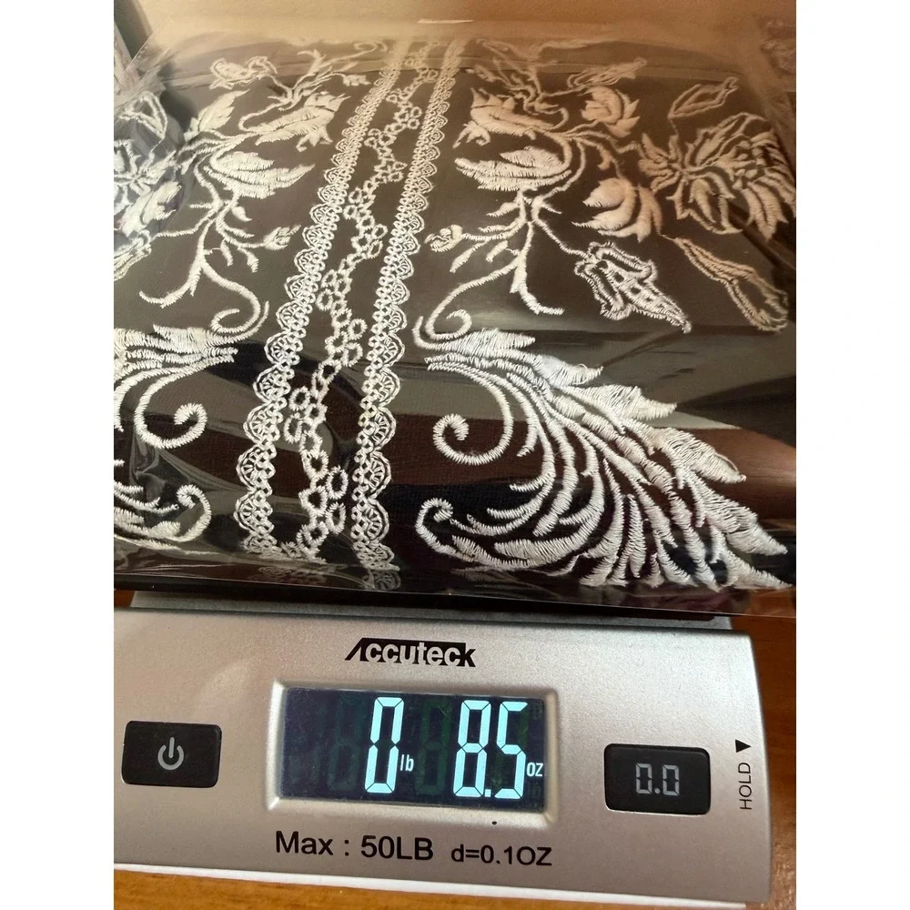 JM Collection Embroidered Top Women L Black White Floral V-Neck 3/4 Sleeve Boho - Picture 11 of 11